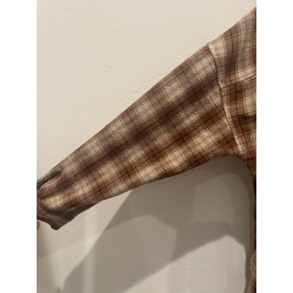 Böhme oversized brown and beige plaid flannel shacket Size Small Brown & White - Picture 16 of 16